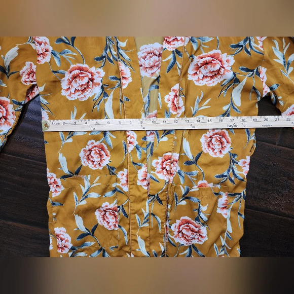 Bleuh Ciel Yellow Floral Vintage Style Kimono Large - Picture 5 of 11